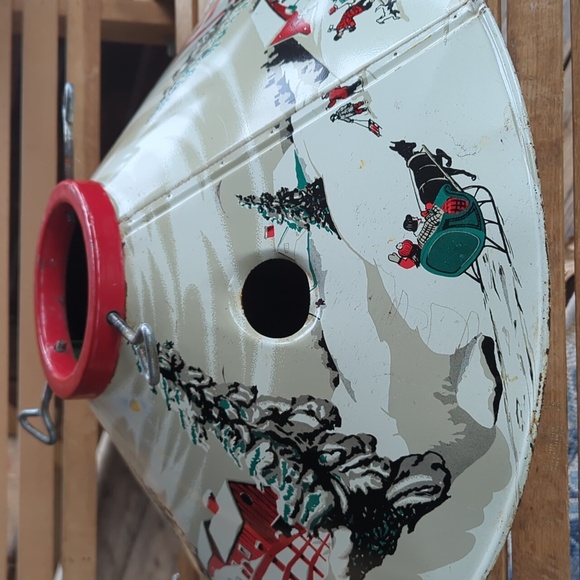Coloramic Tin Litho White and Red Christmas Tree Skirt/Stand Winter Wonderland - Picture 5 of 7